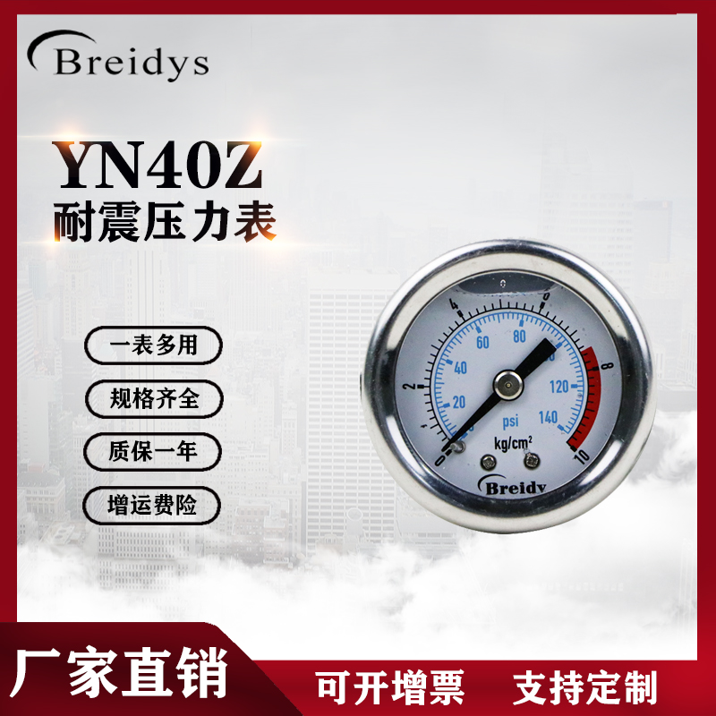 Đồng hồ đo áp suất YN40Z trục thép không gỉ chống sốc phong vũ biểu bằng khí nén đo áp suất nước 0-1.6MPa một phút răng 1/8