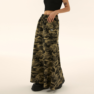 taobao agent Genuine design removable retro camouflage long autumn pleated skirt, American style, mid-length