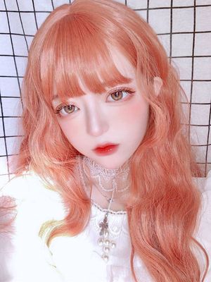 taobao agent Bangs, wig, orange helmet, Lolita style, curls, dirty orange