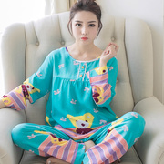 Cotton lụa ladies suit đồ ngủ mùa xuân và mùa hè phần mỏng cotton nhân tạo dài tay quần phim hoạt hình hai mảnh lỏng dịch vụ nhà