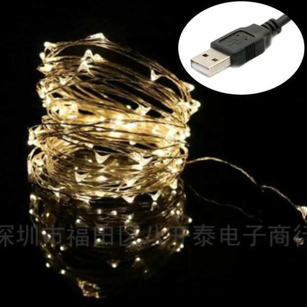 Водонепроницаемый LED огни 10 метров 100 свет  5V автономное зарядное устройство USB джек свадьба фестиваль декоративный медь свет нить