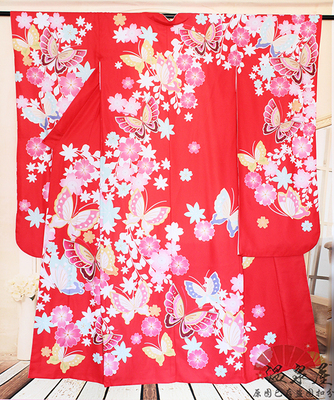 taobao agent Kimono cherry butterfly pattern red high imitation Japanese format kimono non -cosplay is made of traditional tailoring