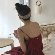 [BP] Hàn Quốc chic kỳ nghỉ hè phong cách retro không bị khóa thiết kế cao eo slim strap dress