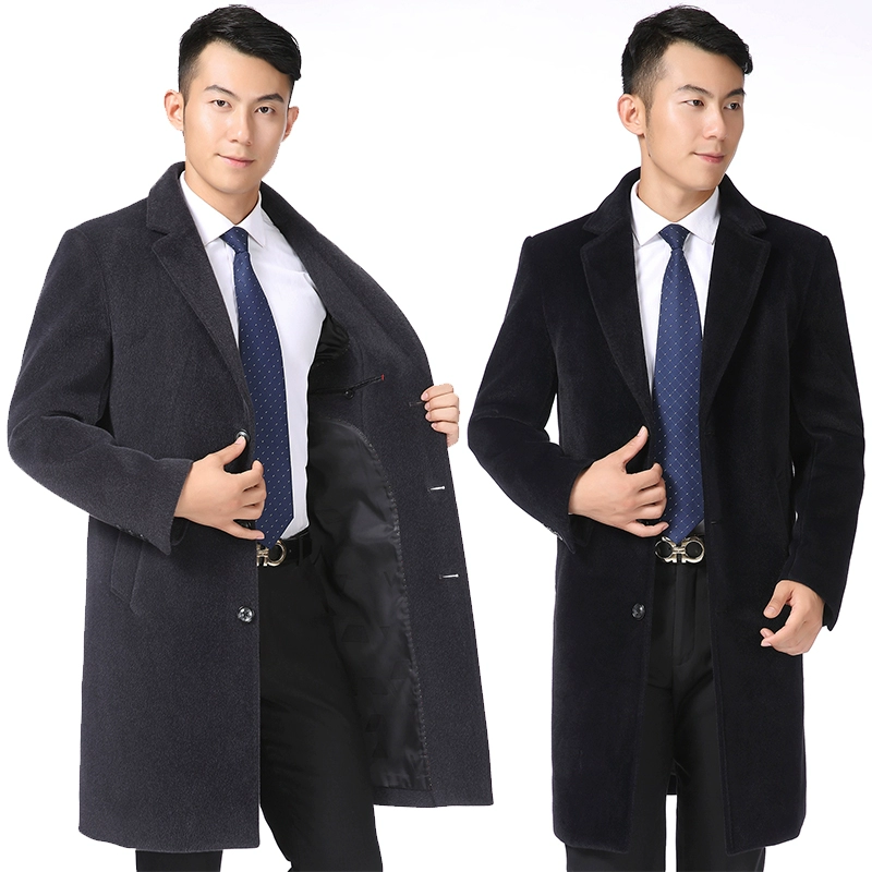 Áo trung niên và người cha già áo len dài trung bình len cashmere áo khoác len dày áo khoác mùa đông - Áo gió