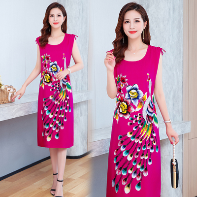 No.1Fat mm Big size pajamas female summer Nightdress poplin  Medium and long term easy Thin middle age female robe camisole Over the knee vest
