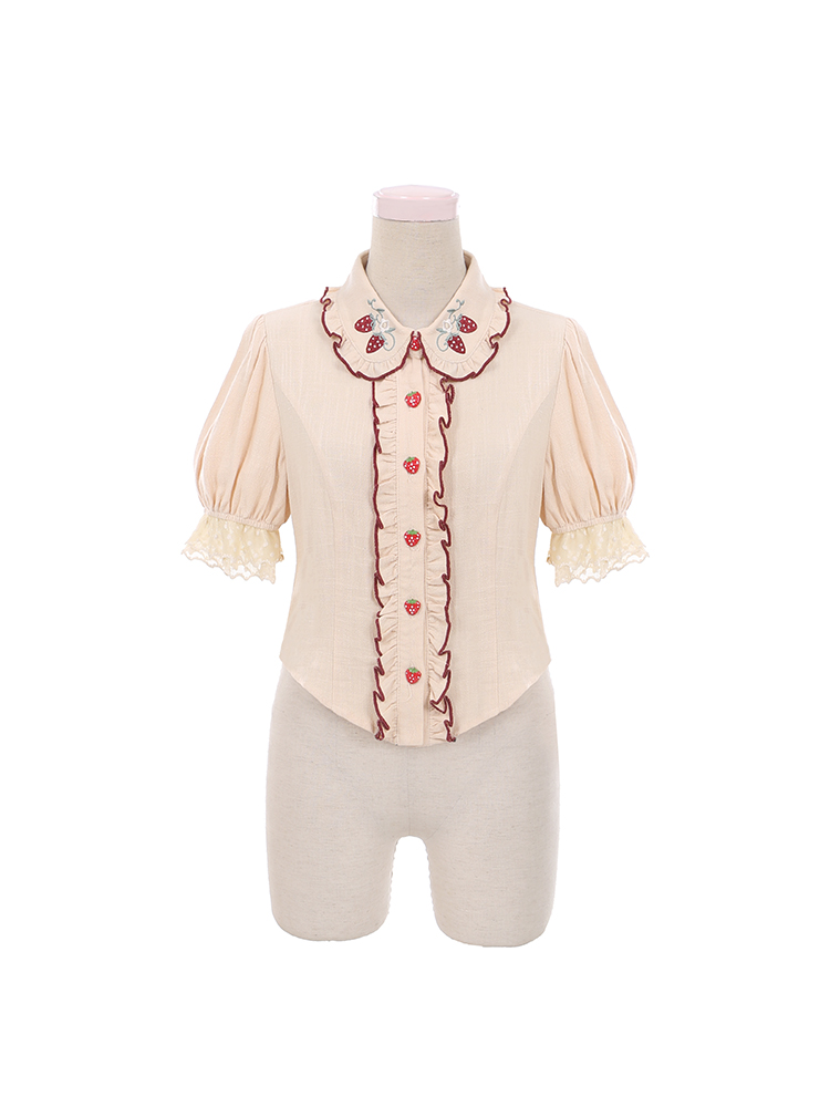 Beige Shirt - 129 Yuan【 To Alice 】 C6133 original strawberry jam Versatile Embroidery Sweet shirt + Half skirt 【 Deposit 】