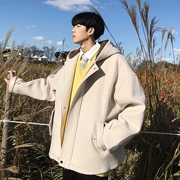 Hồng Kông gió mùa đông chất liệu mới dày lông cừu áo khoác nam phiên bản Hàn Quốc của xu hướng giải trí áo khoác len trùm đầu hoang dã