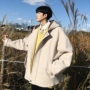 Hồng Kông gió mùa đông chất liệu mới dày lông cừu áo khoác nam phiên bản Hàn Quốc của xu hướng giải trí áo khoác len trùm đầu hoang dã áo Vest dạ nam