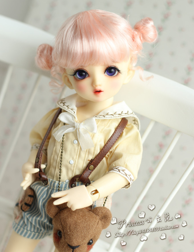 Light Pink【 Princess fan 】 1 / 8 / 6 / 4 / 3 points bjd Baby use Wigs double Meatball head Chirp Bud head modelling Mohair