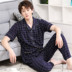 Mùa hè người đàn ông trung niên của quần mỏng cotton đồ ngủ đặt ngắn tay cotton nửa tay béo quần áo nhà XL Bộ Pajama