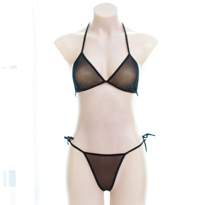 【撩汉出品】绑带比基尼套装 蕾丝透明网布三点式内衣睡衣-淘宝网