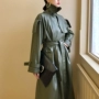 WANGXO 2018 mùa thu mới của phụ nữ lỏng lẻo ve áo lớn trong phần dài của áo khoác da áo khoác da PU áo da xịn