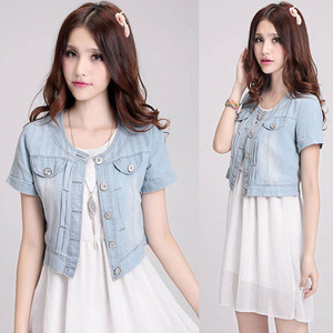 2018 mới mỏng mùa xuân thời trang denim hoang dã của phụ nữ nhỏ khăn choàng ngắn áo khoác ngắn tay mỏng mỏng vest bên ngoài