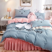 Bộ đồ giường bằng vải cotton màu đỏ của bộ bốn công chúa gió giường ngủ trải giường - Váy Petti