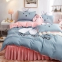 Bộ đồ giường bằng vải cotton màu đỏ của bộ bốn công chúa gió giường ngủ trải giường - Váy Petti váy giường khách sạn