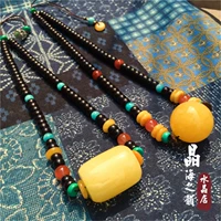 Ожерелье из воскового агата, украшение-шарик, мужская короткая цепочка до ключиц, натуральная янтарная подвеска