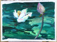 Лянчи лотос акриловая живопись Масло живописи Академия украшения студент Акриловая живопись Works Pond Pond Lotus Leaf Color Painting