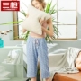 Quần ba lỗ ngủ bằng vải cotton nữ 2019 mới thoáng khí buộc dây in quần cotton nữ - Quần tây quan sot nam