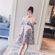 Thai sản mặc 2018 mùa hè mới off-the-vai ruffle Một phiên bản lỏng thời trang tươi cổ tích mang thai phụ nữ ăn mặc
