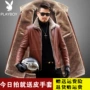 Playboy mùa đông nam trung niên da cộng với nhung dày kích thước lớn ve áo lông một da daddy coat áo bomber nam