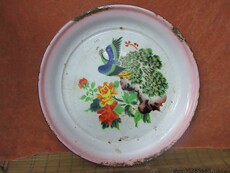 Чашка a2823古玩杂件/怀旧影视道具/七八十年代的孔雀搪瓷大圆盘