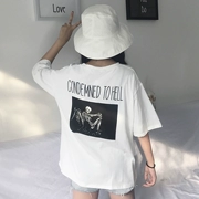 2018 mùa hè mới của Hàn Quốc phiên bản của các trường đại học đằng sau thư in lỏng mỏng T-Shirt giản dị áo sơ mi ngắn tay