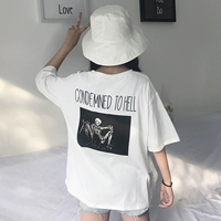 2018 mùa hè mới của Hàn Quốc phiên bản của các trường đại học đằng sau thư in lỏng mỏng T-Shirt giản dị áo sơ mi ngắn tay áo phông cao cấp