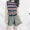 Mùa hè ăn mặc Hàn Quốc phiên bản của băng lụa sọc mỏng hoang dã dệt kim không tay vest + tai gỗ rộng quần short chân phù hợp với