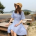 Ăn mặc nữ ngắn tay phần dài 2018 Hàn Quốc phiên bản của tính khí sang trọng lỏng Bỏ Lỡ chị ve áo đơn ngực A-line váy A-Line Váy