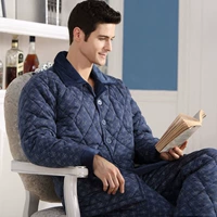 Bộ đồ lót ba lớp có đệm 100% cotton cho nam và mùa đông pijama lụa dài tay