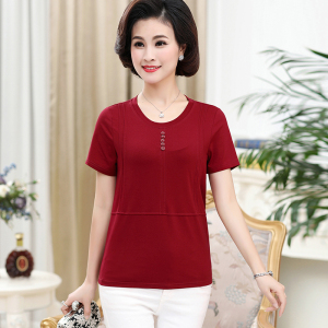 Trung niên mùa hè ngắn tay cotton T-Shirt nữ 40-50 cộng với phân bón XL ngắn trung niên mẹ nạp bông top
