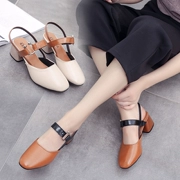 Baotou sandal cao gót nữ mùa hè phiên bản Hàn Quốc hoang dã mới dày với khóa đầu vuông có quai retro với một đôi giày