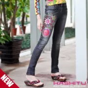 Kashitu thiết kế ban đầu 2018 phong cách dân tộc in Quần chân mỏng Quần bút chì giữa eo cowgirl