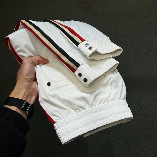 Белые летние тонкие эластичные шелковые мужские спортивные штаны для отдыха, свободный крой