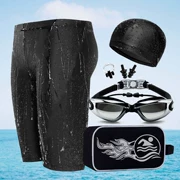 Quần bơi cá mập da nam kính bơi mũ lưỡi trai góc phẳng cộng với quần bơi thời trang béo phù hợp với thiết bị bơi suối nước nóng năm mảnh - Nam bơi đầm