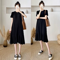 Черная длинная юбка, длинное свободное платье для отдыха, в корейском стиле, по фигуре, средней длины, крой «рыбий хвост», большой размер