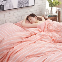 Lưới màu đỏ giặt bông bốn mảnh siêu mềm giường nude 1.8 giường sinh viên ba mảnh Bắc Âu công chúa Nhật Bản - Bộ đồ giường bốn mảnh mẫu chăn ga gối đệm cưới
