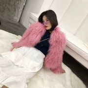 Hoa hậu Li lông mùa thu và mùa đông mới nguyên bản ngắn ve áo len dệt áo khoác lông ấm áp bãi biển cừu