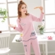 Bộ đồ ngủ nữ mùa xuân và mùa thu cotton dài tay quần áo gia đình giản dị Hàn Quốc kích thước lớn cotton mùa thu đông có thể được mặc ra ngoài - Bộ Pajama