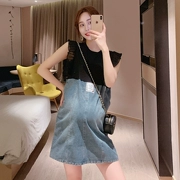 Đầm bầu cho mẹ mùa hè phiên bản Hàn Quốc của áo khoác dài thời trang denim khâu váy bà bầu mới 2019 - Áo thai sản