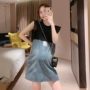 Đầm bầu cho mẹ mùa hè phiên bản Hàn Quốc của áo khoác dài thời trang denim khâu váy bà bầu mới 2019 - Áo thai sản váy bà bầu
