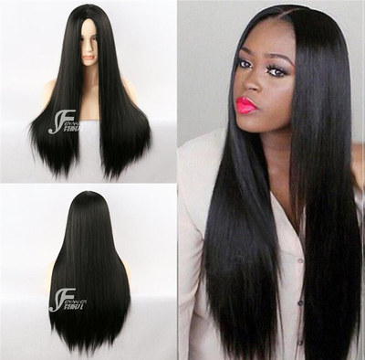 taobao agent 芬耐儿 Black long straight hair split straight hair long hair wig