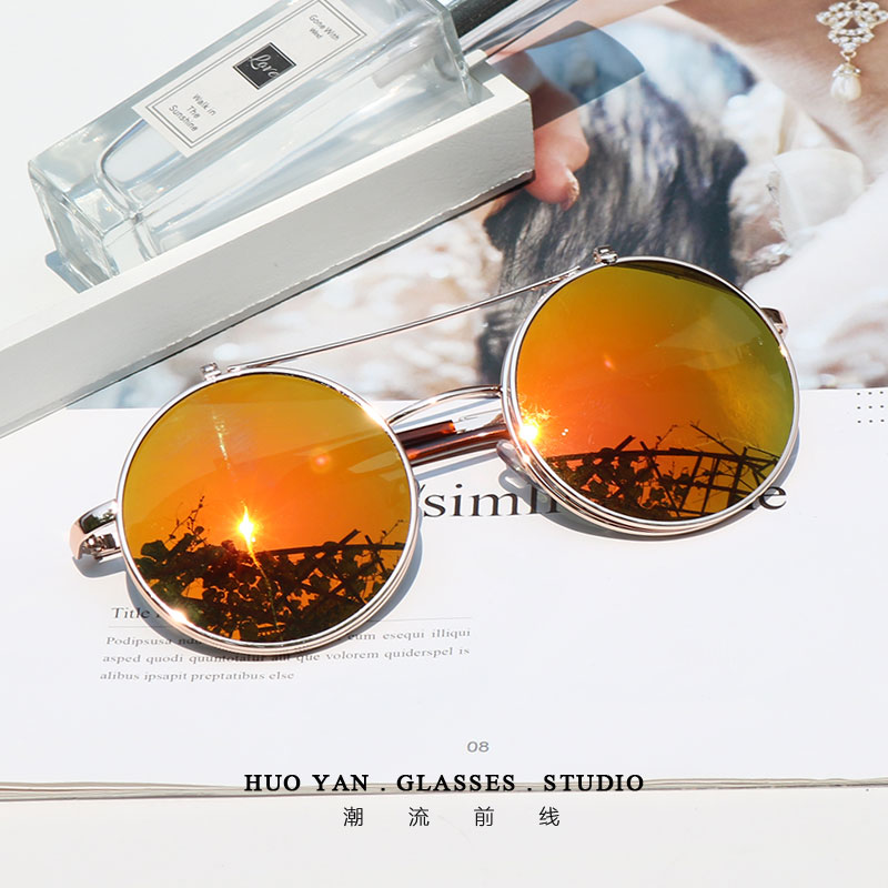 Gold Frame Red MercuryG-Dragon Same double-deck Flap Sunglasses Dual purpose Upturning Sunglasses Retro Large frame circular glasses Can match myopia