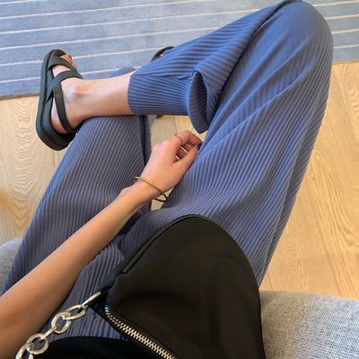 夏季薄款阔腿裤子女2021新款宽松显瘦百搭潮流学生直筒休闲裤