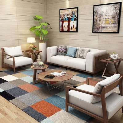 自然木业北欧简约布艺沙发组合 大小户型三人位客厅创意沙发组合