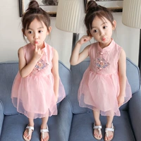 Bé gái mặc sườn xám trẻ em Hanfu 2019 hè Trung Quốc phong cách retro váy bé gái 1-4 tuổi 5 - Váy váy bé gái đẹp