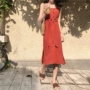 Dora Chaoren Hall Hồng Kông hương vị retro chic cao eo tie quây dây đeo váy khí mỏng midi váy váy thắt eo