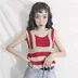 Dora Chaoren Hall Hồng Kông hương vị retro chic màu sắc tương phản mỏng giảm béo hoang dã ngắn đan yếm trong mùa hè nữ shop quần áo nữ Áo ba lỗ