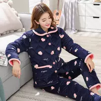 Pyjama mùa đông ba lớp dày flannel pyjama mùa thu và mùa đông ấm áp lông cừu san hô áo khoác quilted áo khoác dịch vụ nhà bộ đồ mặc nhà mùa hè