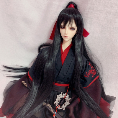 taobao agent BJD Uncle's hair SD doll wig Black strap, ponytail, long straight hair Wei Wuxian male baby hair magic ancestor